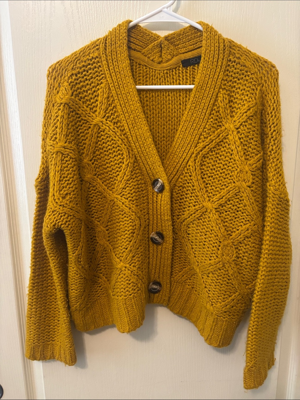 RDI Mustard Fisherman’s Cable-knit Chunky Button Cardigan